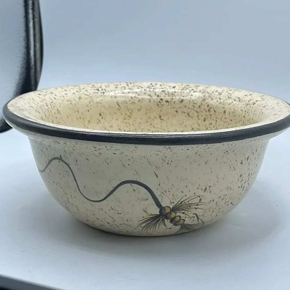 Artisan Handmade art pottery bowl speckled fly fishing.